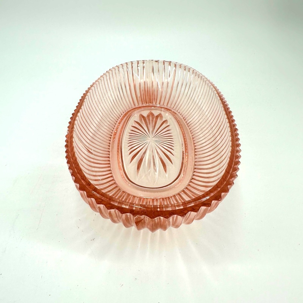 Vintage Pink‎ Depression Glass Oval Ribbed Dish / Pressed Glass Tray 5"x10"